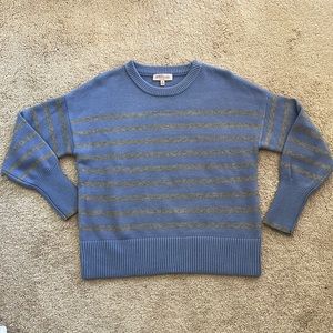 Blue sweater with grey stripes